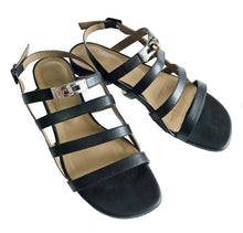 HERMES BLACK LEATHER TRANSAT GLADIATOR SANDALS (39)