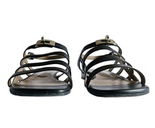 HERMES BLACK LEATHER TRANSAT GLADIATOR SANDALS (39)