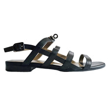 HERMES BLACK LEATHER TRANSAT GLADIATOR SANDALS (39)