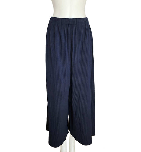 ISSEY MIYAKE ME NAVY PLEATED WIDE LEG PANTS (ONE SIZE)