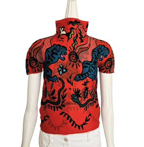 ISSEY MIYAKE ME RED ANIMAL PRINT TOP (One Size)