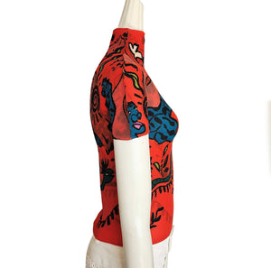 ISSEY MIYAKE ME RED ANIMAL PRINT TOP (One Size)