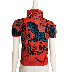ISSEY MIYAKE ME RED ANIMAL PRINT TOP (One Size)