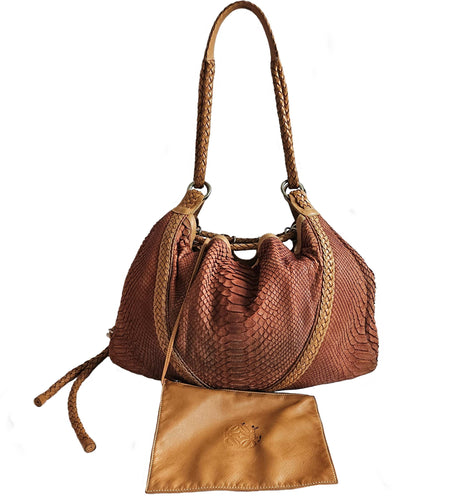 LOEWE ORANGE/BEIGE PYTHON DRAWSTRING HOBO BAG