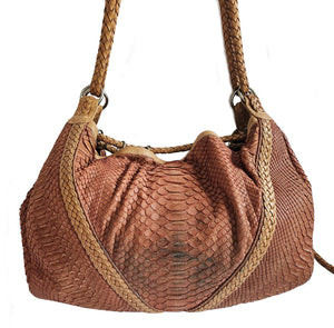 LOEWE ORANGE/BEIGE PYTHON DRAWSTRING HOBO BAG