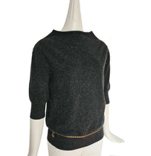 LOUIS VUITTON CHARCOAL PADLOCK LOGO CHAIN MOTIF SHORT SLEEVES CASHMERE SWEATER (XS/S estimate)