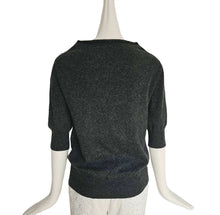 LOUIS VUITTON CHARCOAL PADLOCK LOGO CHAIN MOTIF SHORT SLEEVES CASHMERE SWEATER (XS/S estimate)