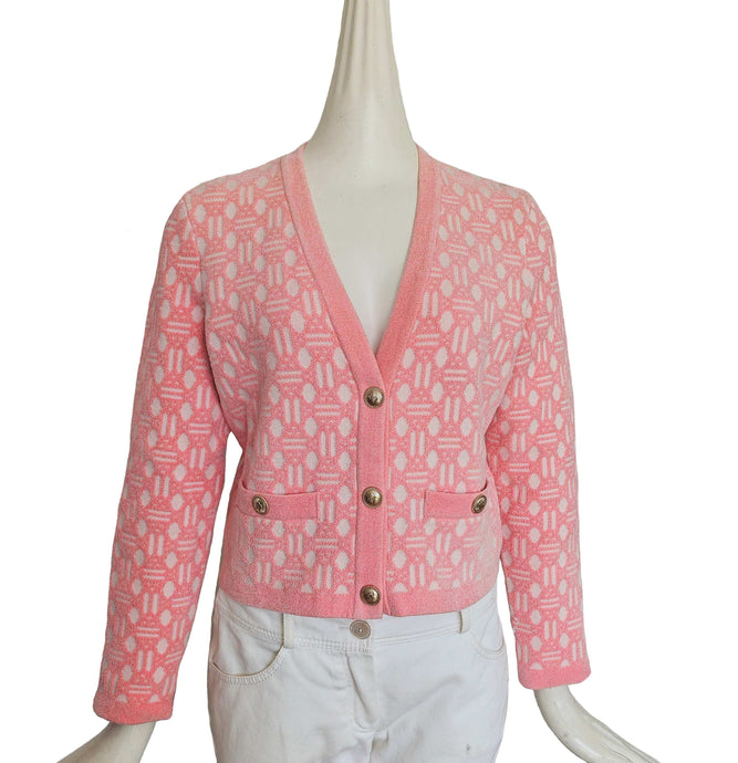 MAJE PINK JACQUARD PRINT V-NECK CARDIGAN (2)