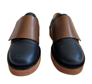MARNI NAVY/BROWN FRONT FLAP LEATHER SHOES (36)
