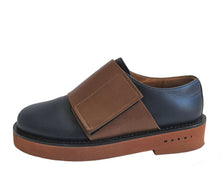 MARNI NAVY/BROWN FRONT FLAP LEATHER SHOES (36)