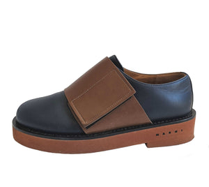 MARNI NAVY/BROWN FRONT FLAP LEATHER SHOES (36)