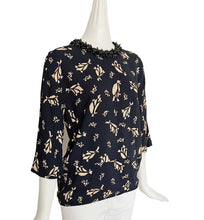 MARNI BLACK/BEIGE PRINT JEWEL APPLIQUE BLOUSE (40)
