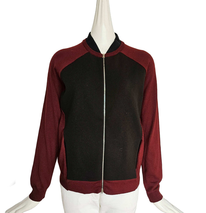 MARNI BURGUNDY/BLACK KNIT BOMBER JACKET (40)