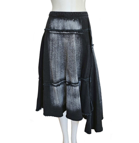 MARNI BLACK DISTRESSED ASYMMETRICAL DENIM MIDI SKIRT (40)