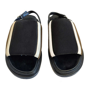 MARNI BLACK/BROWN FABRIC FUSSBETT SANDALS (37.5)