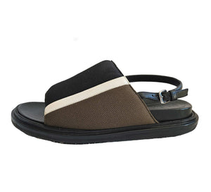 MARNI BLACK/BROWN FABRIC FUSSBETT SANDALS (37.5)