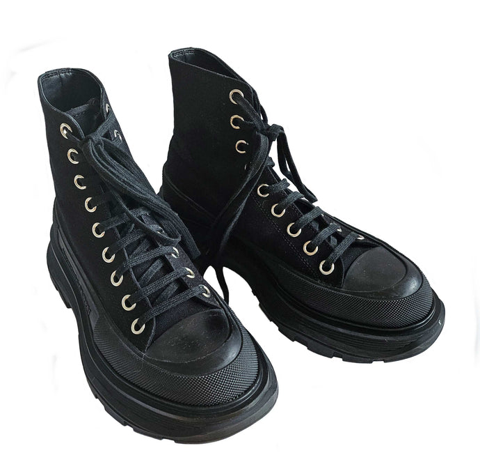 ALEXANDER MCQUEEN BLACK TREAD SLICK HI TOP SNEAKERS (39)