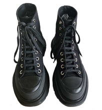 ALEXANDER MCQUEEN BLACK TREAD SLICK HI TOP SNEAKERS (39)