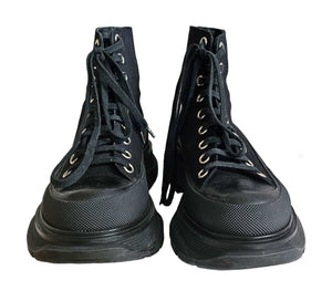 ALEXANDER MCQUEEN BLACK TREAD SLICK HI TOP SNEAKERS (39)