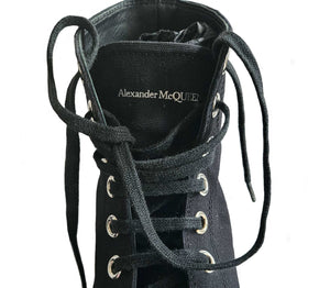 ALEXANDER MCQUEEN BLACK TREAD SLICK HI TOP SNEAKERS (39)