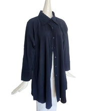 ME ISSEY MIYAKE NAVY PLEATED A-LINE LONG SHIRT JACKET