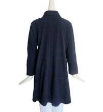 ME ISSEY MIYAKE NAVY PLEATED A-LINE LONG SHIRT JACKET