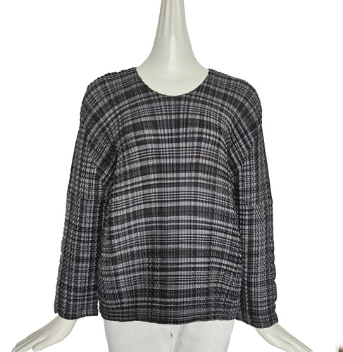 ISSEY MIYAKE ME GREY PLAID PLEATED TOP (ONE SIZE)