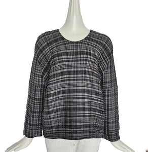 ISSEY MIYAKE ME GREY PLAID PLEATED TOP (ONE SIZE)