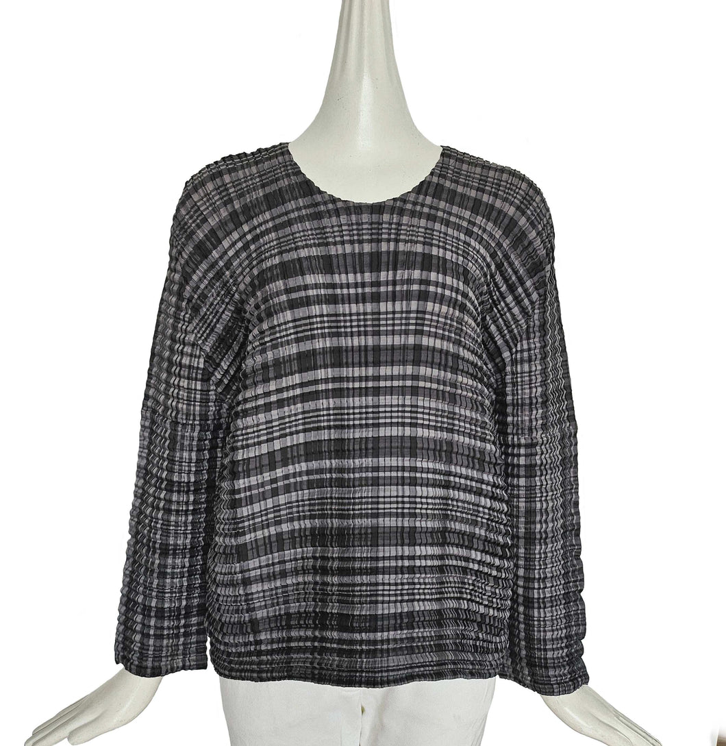 ISSEY MIYAKE ME GREY PLAID PLEATED TOP (ONE SIZE)