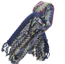 MISSONI BLUE/BURGUNDY/GREEN WOOL BLEND MULTICOLOR SCARF