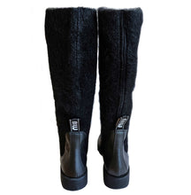 MIU MIU BLACK MOHAIR AND LEATHER TALL BOOTS (39)