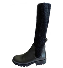 MIU MIU BLACK MOHAIR AND LEATHER TALL BOOTS (39)