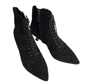 MIU MIU BLACK SUEDE LACEUP ANKLE BOOTS (39)