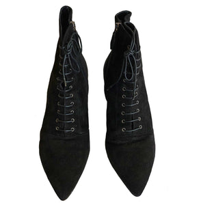 MIU MIU BLACK SUEDE LACEUP ANKLE BOOTS (39)