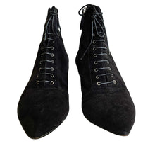 MIU MIU BLACK SUEDE LACEUP ANKLE BOOTS (39)