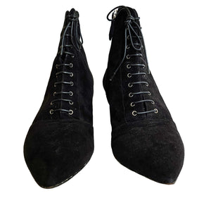 MIU MIU BLACK SUEDE LACEUP ANKLE BOOTS (39)