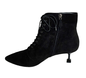 MIU MIU BLACK SUEDE LACEUP ANKLE BOOTS (39)