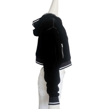 MIU MIU BLACK VELVET CROPPED LOGO HOODED JACKET (40)