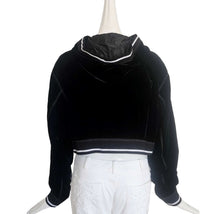 MIU MIU BLACK VELVET CROPPED LOGO HOODED JACKET (40)