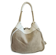 MIU MIU BEIGE FLOWER EMBELLISHMENT CANVAS TOTE BAG