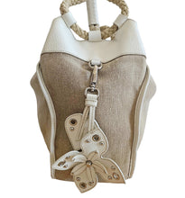 MIU MIU BEIGE FLOWER EMBELLISHMENT CANVAS TOTE BAG