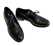 MIU MIU BLACK PATENT LEATHER CRYSTAL HEELS OXFORDS (37.5)