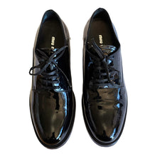 MIU MIU BLACK PATENT LEATHER CRYSTAL HEELS OXFORDS (37.5)