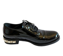 MIU MIU BLACK PATENT LEATHER CRYSTAL HEELS OXFORDS (37.5)