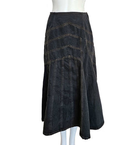 MIU MIU CHARCOAL BIAS CUT DISTRESSED DENIM SKIRT (40)