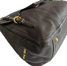 MIU MIU BROWN EAST WEST LEATHER SATCHEL BAG
