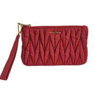MIU MIU RED FABRIC MATELASSE WRISTLET CLUTCH