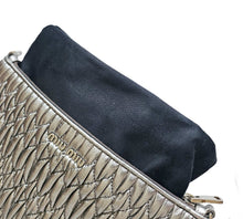 MIU MIU SILVER MATELASSE CRYSTAL STRAP LEATHER CLUTCH CROSSBODY BAG