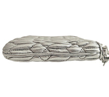MIU MIU SILVER MATELASSE CRYSTAL STRAP LEATHER CLUTCH CROSSBODY BAG