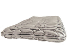 MIU MIU SILVER MATELASSE CRYSTAL STRAP LEATHER CLUTCH CROSSBODY BAG
